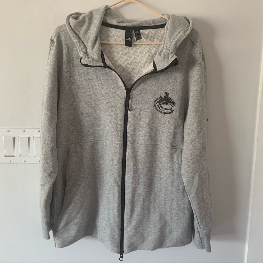 Adidas Vancouver Canucks Grey Houndstooth Hoodie Zip Mens Large L